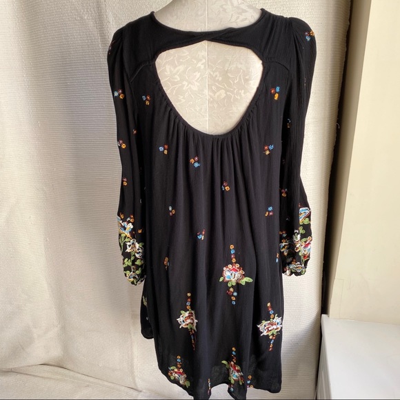 Free People M Long Sleeve Embroidered Dress Black - Picture 5 of 8